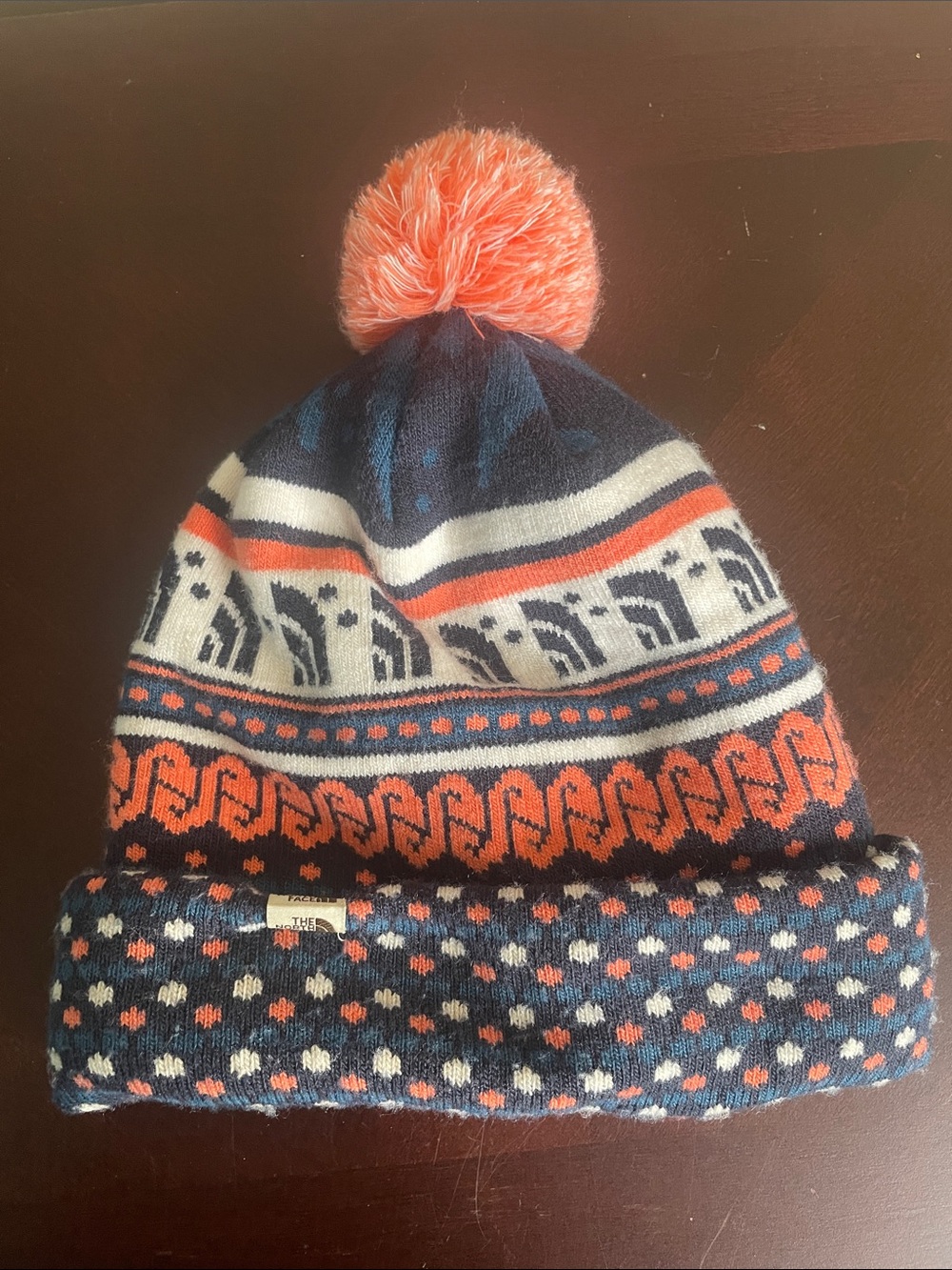 The North Face Navy & Coral Pom Beanie